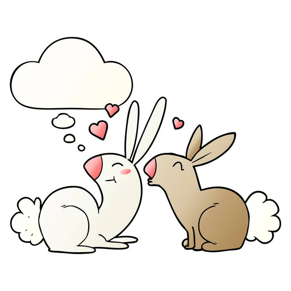 Lapins dessin animé en amour et bulle de pensée en dégradé lisse st — Image vectorielle