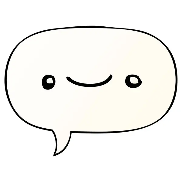 Cara de dibujos animados feliz y burbuja del habla en estilo gradiente suave — Archivo Imágenes Vectoriales