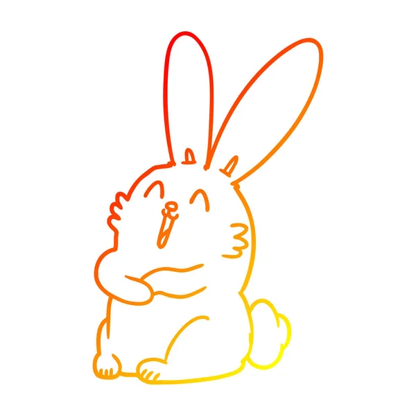 Тёплая градиентная линия рисования мультяшного смеющегося кролика — стоковый вектор