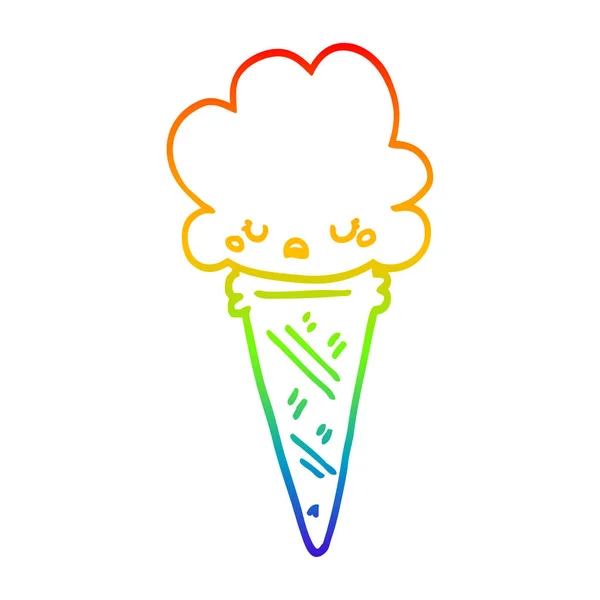 Regenbogen-Gradienten-Linie Zeichnung Cartoon-Eis mit Gesicht — Stockvektor