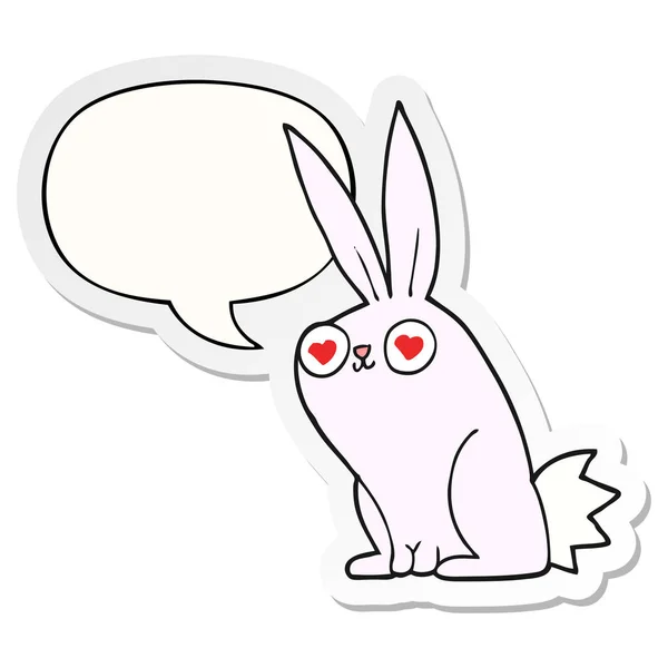 Coelho dos desenhos animados coelho no amor e fala bolha adesivo — Vetor de Stock