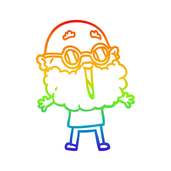 Arco iris gradiente línea dibujo dibujos animados alegre hombre con barba — Vector de stock