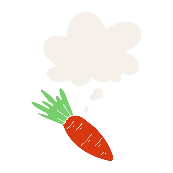 Cartoon carrot and thought bubble in retro style — Stock Vector