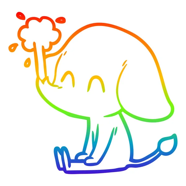 Rainbow gradient line drawing cute cartoon elephant spouting wat — Stock Vector