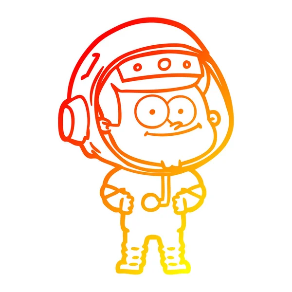 Varm gradient linje ritning lycklig astronaut Cartoon — Stock vektor