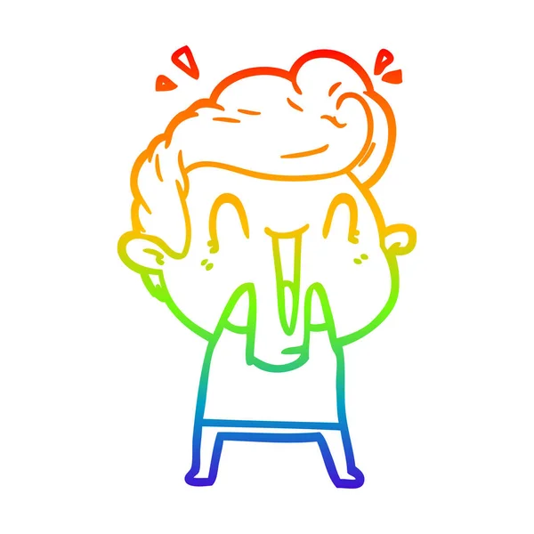Rainbow gradient line drawing cartoon happy man laughing — Stock Vector