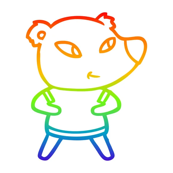 Linea gradiente arcobaleno disegno carino orso cartone animato — Vettoriale Stock