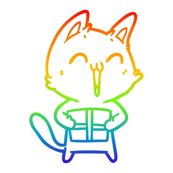 Arco iris gradiente línea dibujo feliz dibujos animados gato — Archivo Imágenes Vectoriales