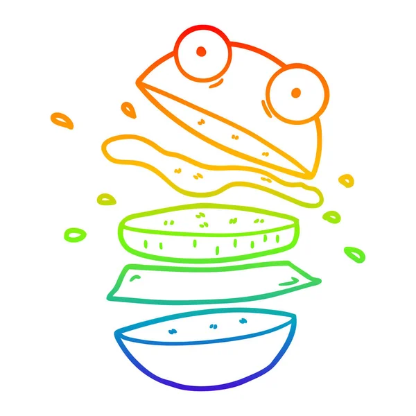 Regenbogen Gradienten Linie Zeichnung Cartoon erstaunliche Burger — Stockvektor