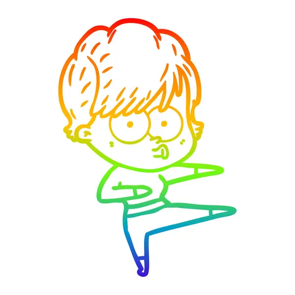 Regenboog gradiënt lijntekening cartoon vrouw — Stockvector