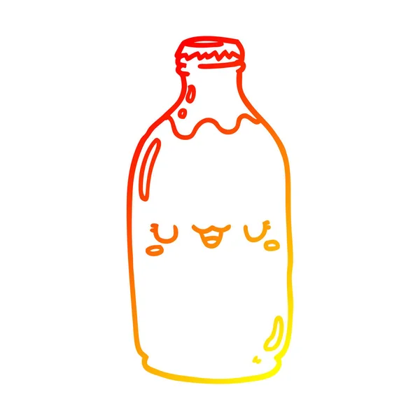 Linea gradiente caldo disegno carino cartone animato latte bottiglia — Vettoriale Stock