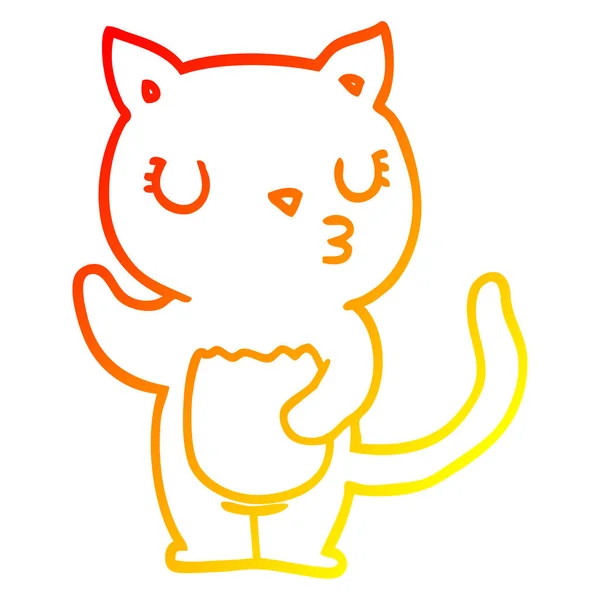 Linha gradiente quente desenho bonito desenho animado gato — Vetor de Stock
