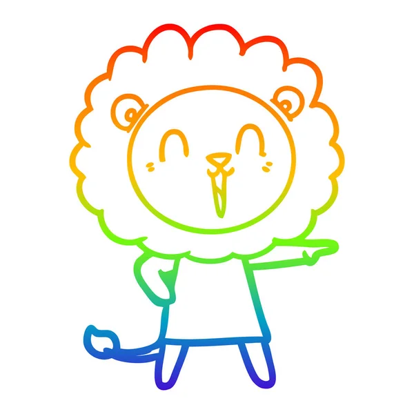 Linea gradiente arcobaleno disegno ridere cartone animato leone — Vettoriale Stock