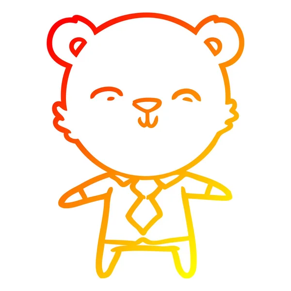 Warm gradient line drawing happy cartoon polar bear office worke — Stock Vector