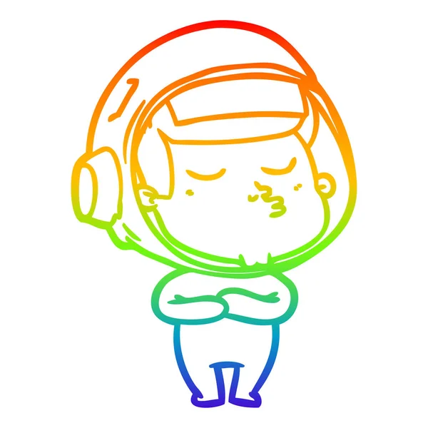 Regenboog gradiënt lijntekening cartoon zelfverzekerde astronaut — Stockvector