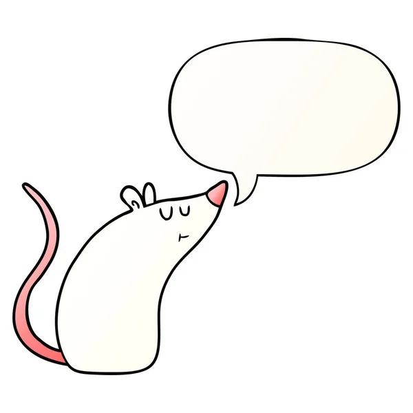 Dibujos animados ratón blanco y la burbuja del habla en el estilo de gradiente suave — Vector de stock
