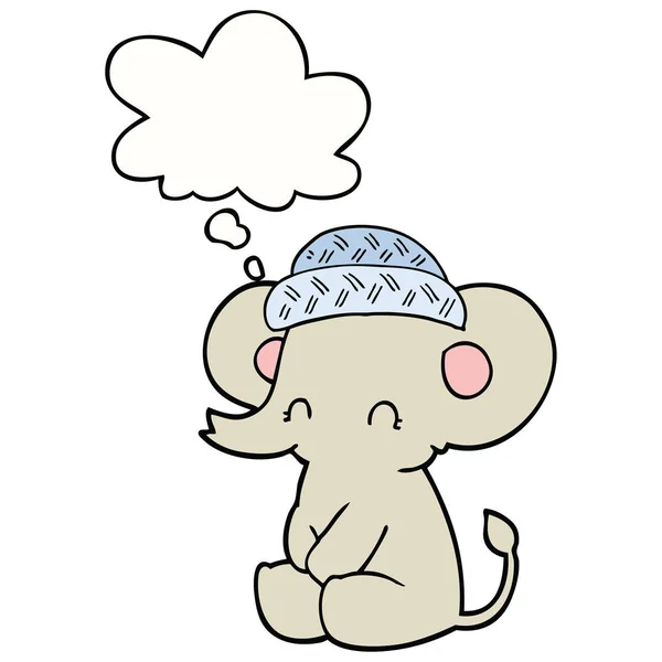 Cartone animato carino elefante e bolla di pensiero — Vettoriale Stock