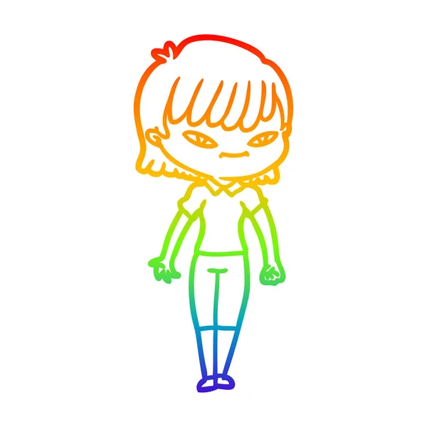 Rainbow gradient ligne dessin dessin femme dessin animé — Image vectorielle