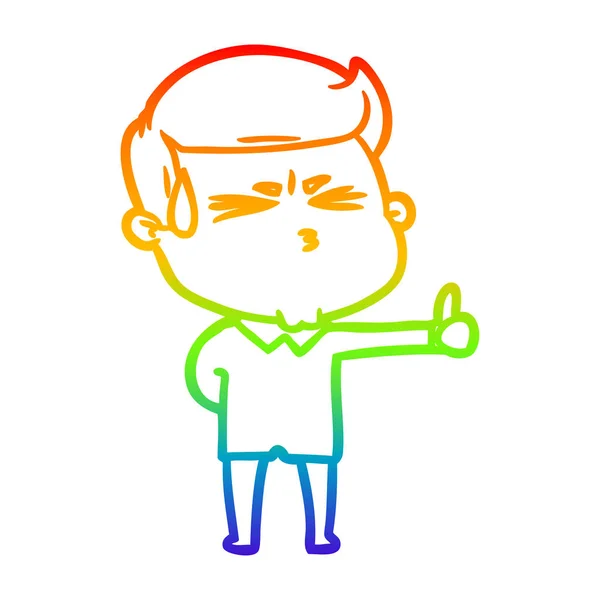 Regenboog gradiënt lijntekening cartoon man zweten — Stockvector