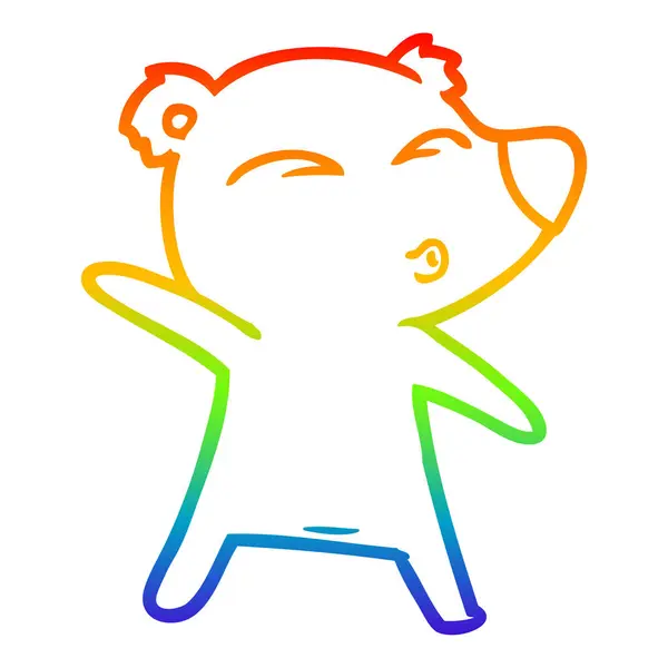Linea gradiente arcobaleno disegno cartone animato fischio orso — Vettoriale Stock
