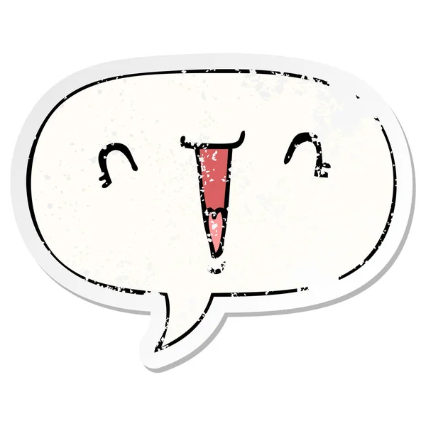 Sevimli karikatür yüz ve konuşma balonu sıkıntılı etiket — Stok Vektör