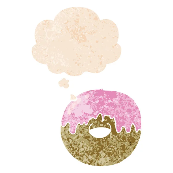Мультяшный пончик и мыльный пузырь в ретро текстурированном стиле — стоковый вектор