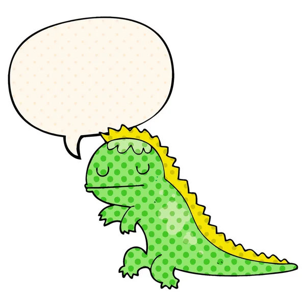 Dinosaurio de dibujos animados y burbuja del habla en estilo de cómic — Archivo Imágenes Vectoriales