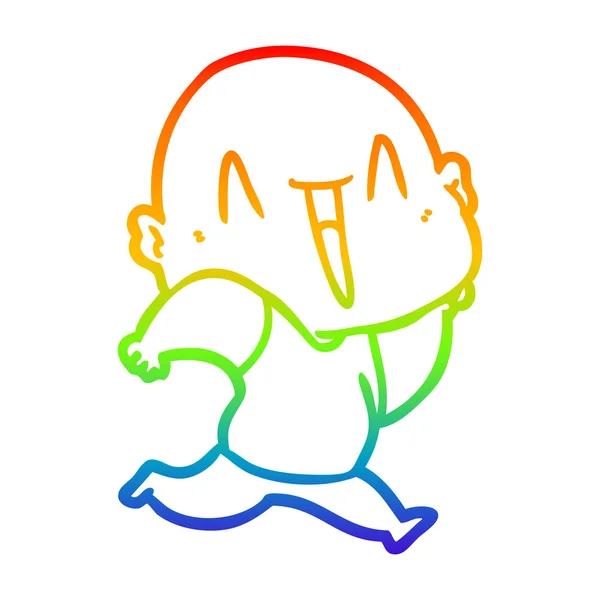Regenboog gradiënt lijntekening gelukkig cartoon kale man — Stockvector