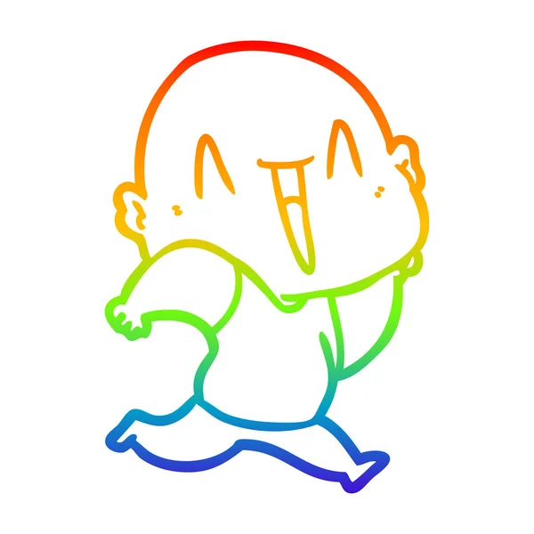 Rainbow gradient line drawing happy cartoon bald man — Stock Vector