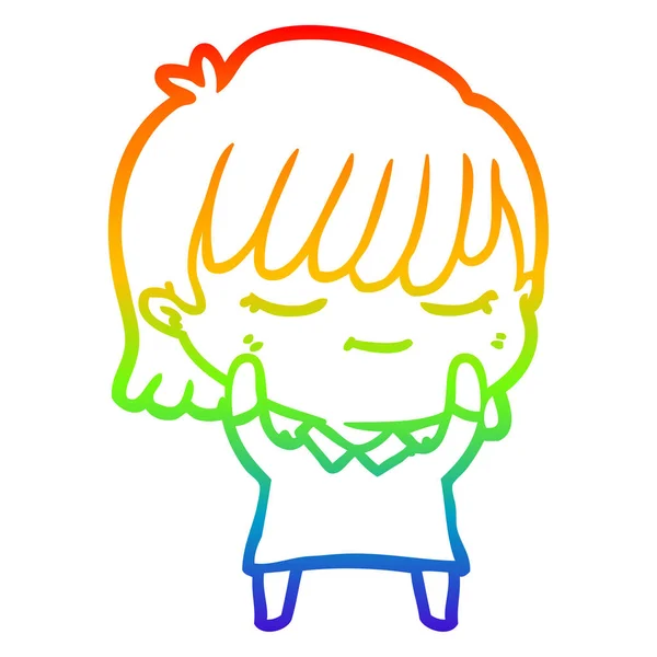 Arco iris gradiente línea dibujo dibujos animados mujer — Vector de stock