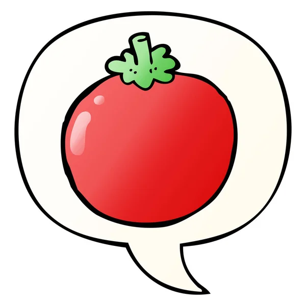 Tomate de dibujos animados y burbuja del habla en estilo gradiente suave — Vector de stock