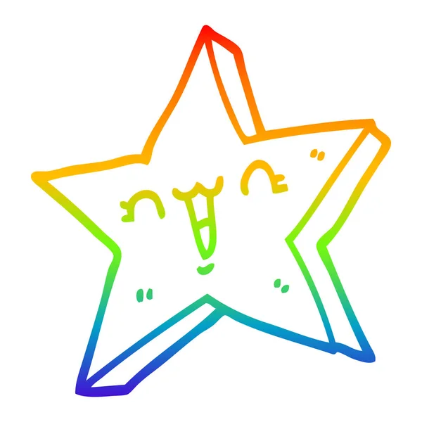 Rainbow gradient line drawing cute cartoon star — Stock Vector