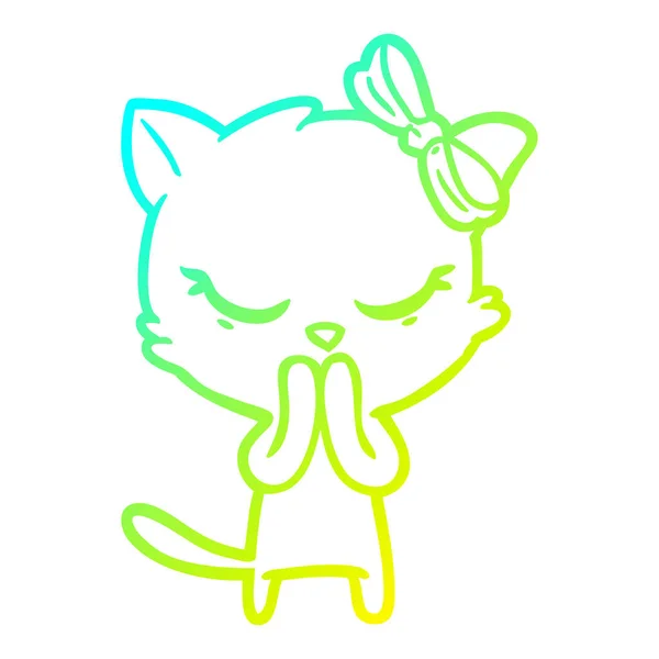 Studená Přechodová čára kreslení roztomilá Kreslená kočka s lukem — Stockový vektor
