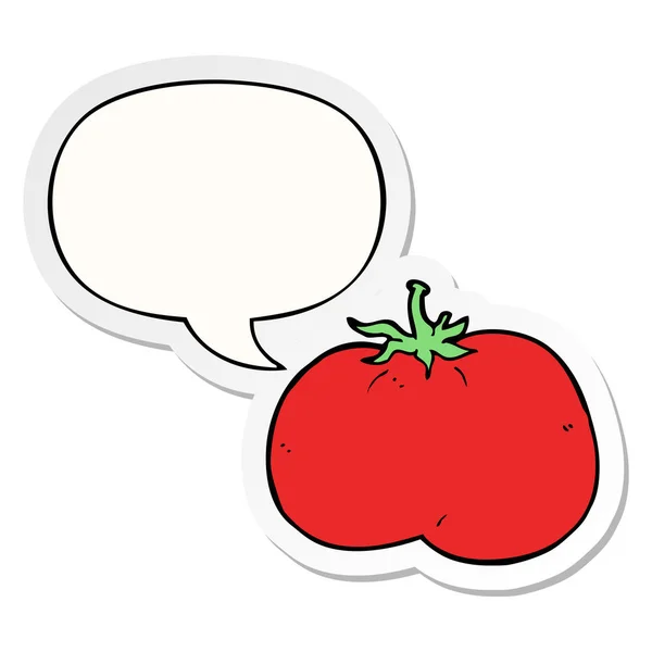 Cartoon Tomate und Sprechblase Aufkleber — Stockvektor