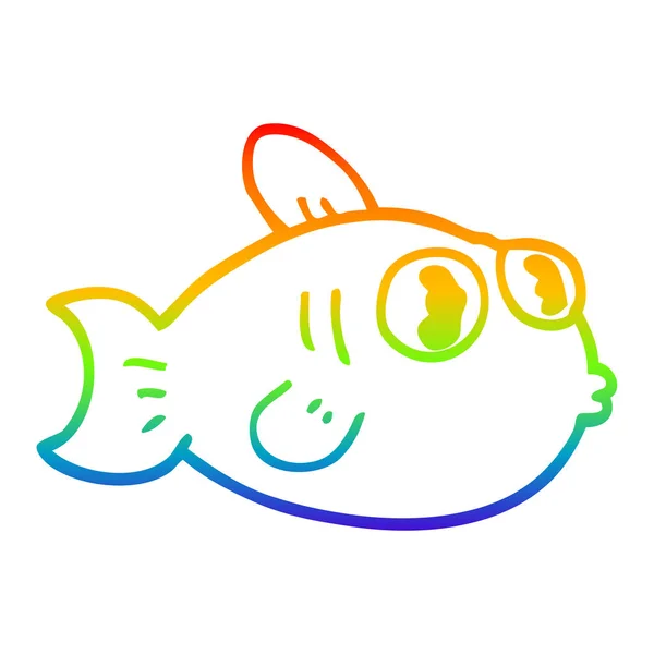 Linha gradiente arco-íris desenho dos desenhos animados peixe — Vetor de Stock
