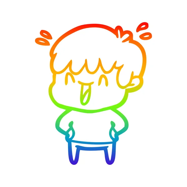 Arco iris gradiente línea dibujo dibujos animados riendo chico — Vector de stock