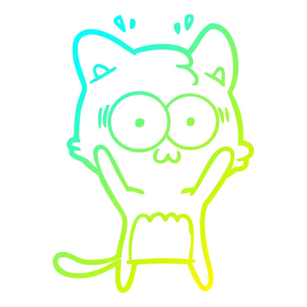 Línea de gradiente frío dibujo dibujos animados sorprendido gato — Vector de stock