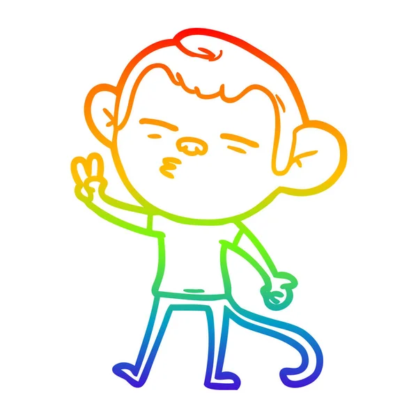 Rainbow gradient ligne dessin dessin animé singe suspect — Image vectorielle