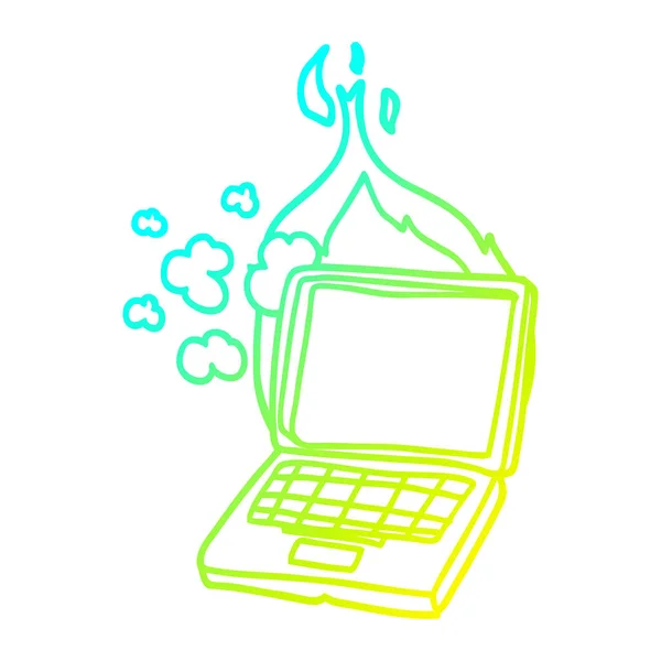 Kaltes Gefälle Linie Zeichnung Karikatur kaputten Laptop-Computer — Stockvektor