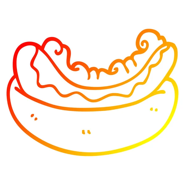 Garis gradien hangat menggambar kartun hotdog - Stok Vektor