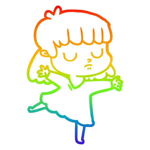 Linea gradiente arcobaleno disegno cartone animato donna indifferente — Vettoriale Stock