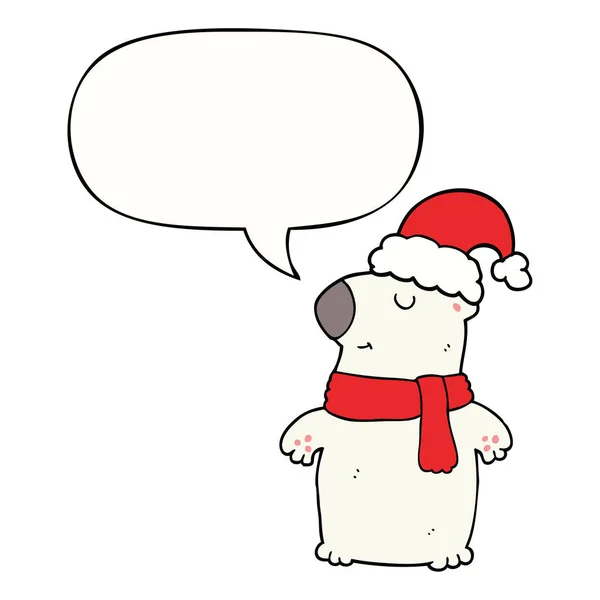 Lindo oso de Navidad de dibujos animados y burbuja de habla — Vector de stock