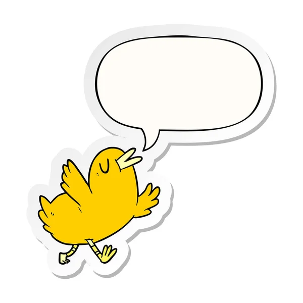 Dibujos animados feliz pájaro y el habla burbuja pegatina — Vector de stock