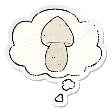 karikatür mantar ve sıkıntılı yıpranmış etiket olarak kabarcık düşünce