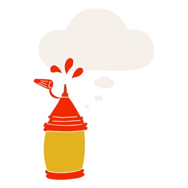 karikatür ketçap şişe ve retro tarzında düşünce balonu