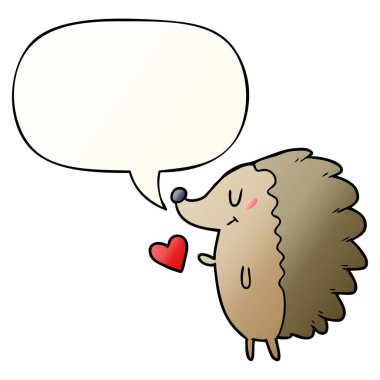 sevimli karikatür kirpi ve pürüzsüz degrade tarzında konuşma balonu