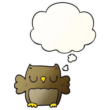 sevimli karikatür baykuş ve pürüzsüz degrade tarzında kabarcık düşünce