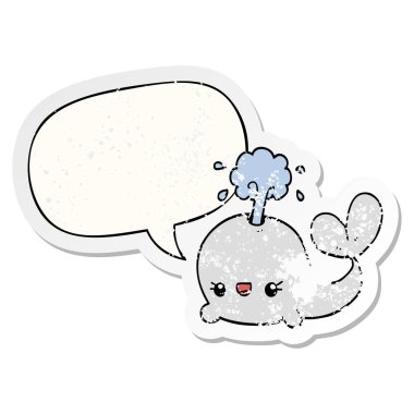 sevimli karikatür balina ve konuşma balonu sıkıntılı etiket