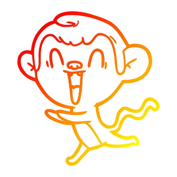 Línea de gradiente caliente dibujo de dibujos animados riéndose mono — Vector de stock
