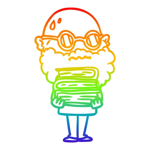 Arco-íris linha gradiente desenho cartoon preocupado homem com barba e — Vetor de Stock